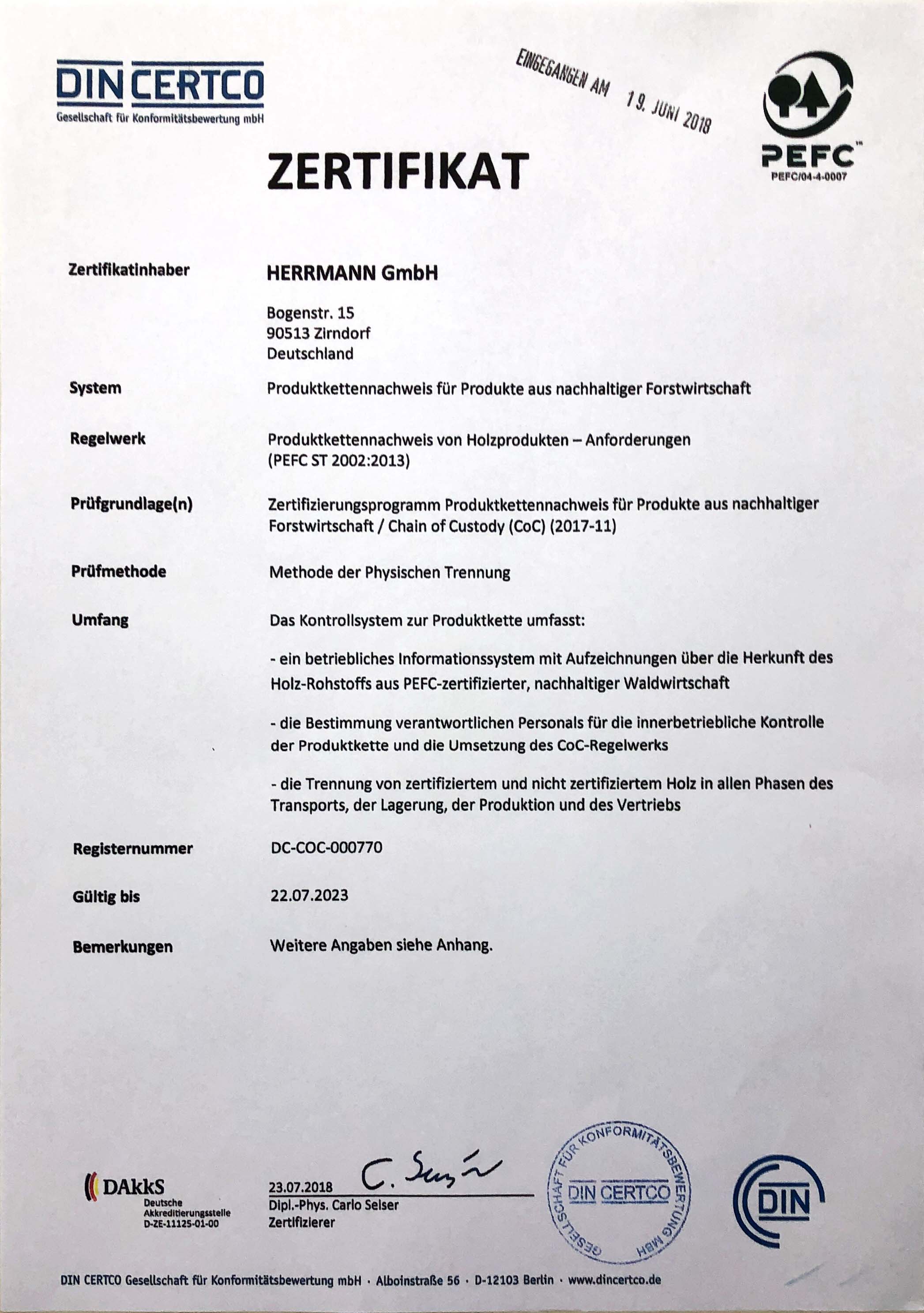 PEFC-Zertifikat