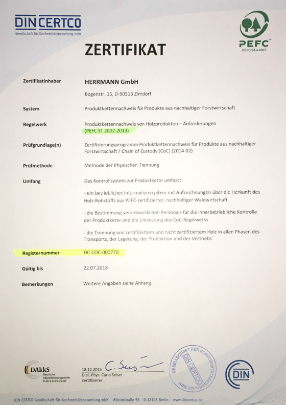 PEFC-Zertifikat